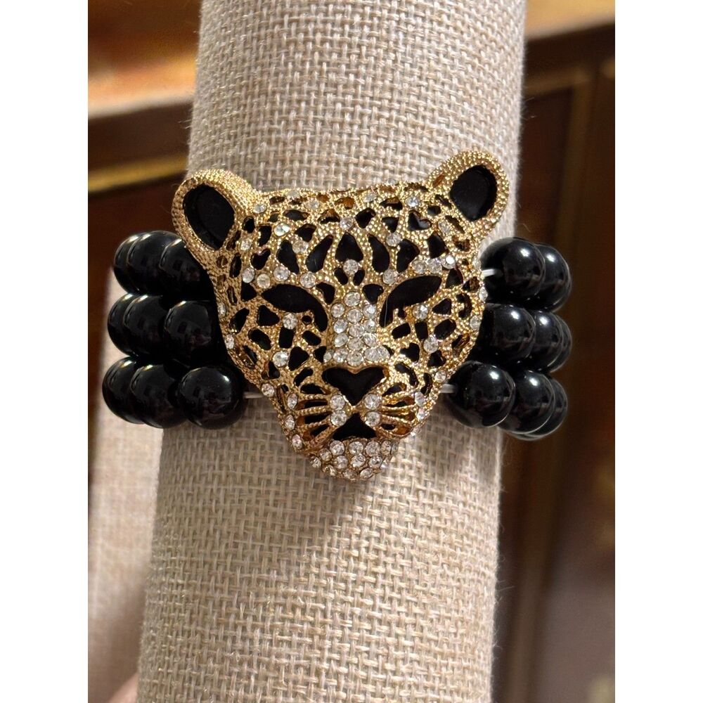 PalmBeach Jewelry Crystal Leopard Genuine Onyx Stretch Bracelet
